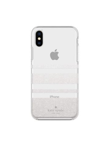 Kate Spade New York Protective Hardshell Case Charlotte Stripe White Glitter Clear For IPhone XS/X