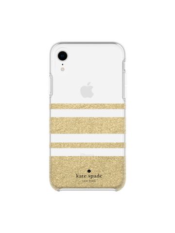 Kate Spade New York Protective Hardshell Case Charlotte Stripe Gold Glitter / Clear For IPhone XR