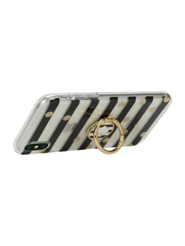 Kate Spade New York Universal Stability Ring Spade Striped Black,White,Gold Enamel