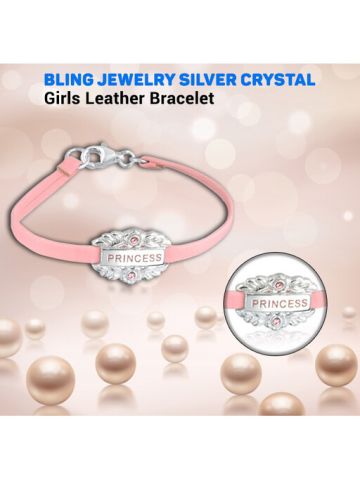 Bling Jewelry Silver Crystal Princess, Girls Bracelet Pink Leather