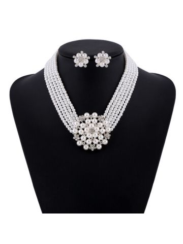 YND The Bride Luxury Texture Of Pearl Necklace & Earrings