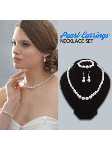 Y&D - Pearl Earrings Necklace Set Bride Jewelry Set For Evening Party