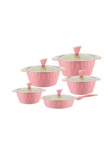 Dessini Granite Aluminium Cookware Set 17 Pcs Pink