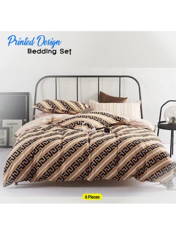 Deal For Less - Printed Design, Double Size, Bedding Set Of 6 Pieces
