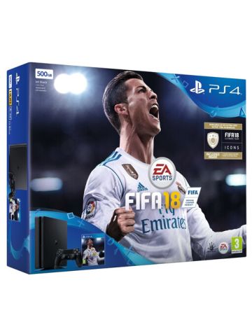 Sony Playstation 4 500Gb Slim Console Black with Fifa 18 Ultimate Team Icons And Rare Player Pack