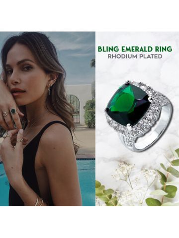 Bling Jewelry Simulated Emerald Cocktail Ring Rhodium Plated