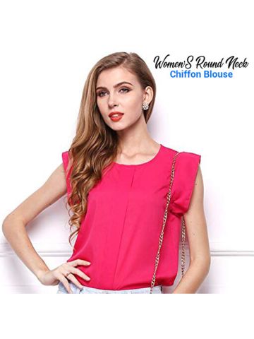 Y&D Women's Round Neck Hollow out Floral Pattern Single Sleeve Fashion Chiffon Blouse Pink Color
