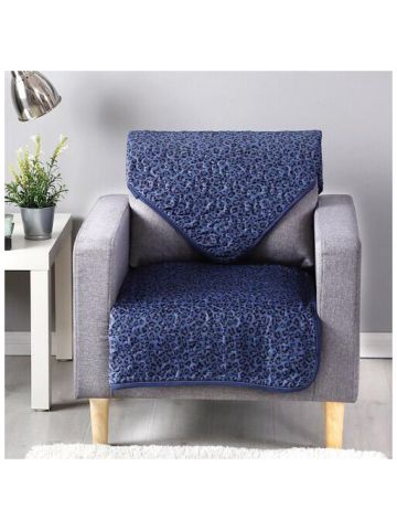 Reversible Sofa Cover, 2 Piece Set, Leopard Blue Design