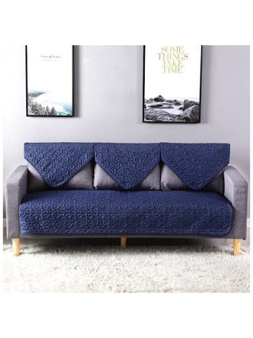 Two Seater Reversible Sofa Cover, 3 Pieces Set, Leopard Blue Design