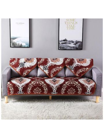 Three Seater Reversible Sofa Cover, 4 Pieces, Maroon Bohemian Design