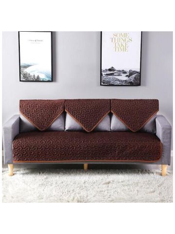 Two Seater Reversible Sofa Cover, 3 Pieces Set, Printed Brown Design