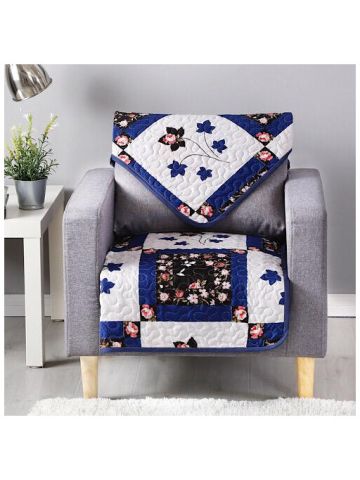 Reversible Sofa Cover, 2 Piece Set, Blue Leaves Design