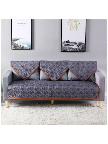 Two Seater Reversible Sofa Cover, 3 Pieces Set, Grey Bohemian Design