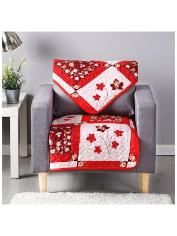 One Seater Reversible Sofa Cover, 2 Piece Set, Red Leaves Design