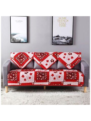 Two Seater Reversible Sofa Cover, 3 Pieces Set, Red Leaves Design