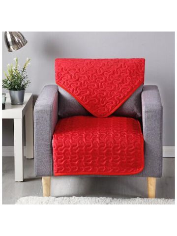 One Seater Reversible Sofa Cover, 2 Piece Set, Red Design