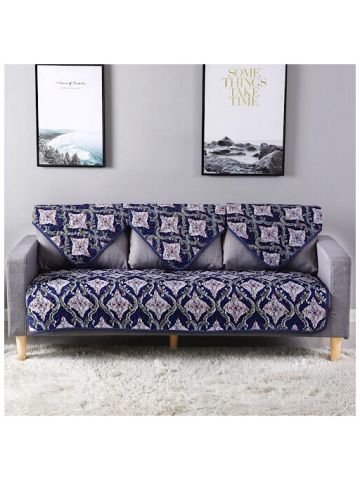 Three Seater Reversible Sofa Cover, 4 Pieces, Blue Bohemian Design
