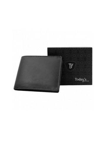 Today's Fashion Men's No Clasp Bi-Fold Genuine Leather Wallet, T1, Black