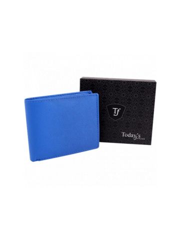 Today's Fashion Men's No Clasp Bi-Fold Genuine Leather Wallet, T1, Blue