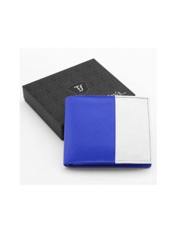 Today's Fashion Men's No Clasp Bi-Fold Genuine Leather Wallet, T5, Blue & White