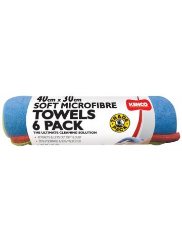 Kenco Soft Microfiber Towels Cloth 6 Pack 40Cm X 30 cm
