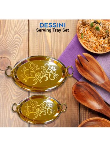 Dessini 2PCs Oval Shape Serving Tray Set Gold