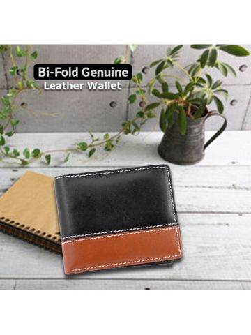 Today's Fashion Men's No Clasp Bi-Fold Genuine Leather Wallet, T3, Black & Tan